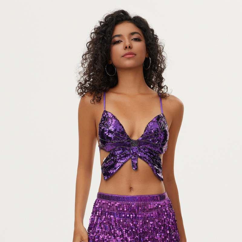 MRJWOH Belly Dance top sa šljokicama — Ženski scenski kostim, poliester, ljeto 2025