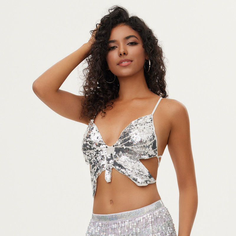 MRJWOH Belly Dance top sa šljokicama — Ženski scenski kostim, poliester, ljeto 2025