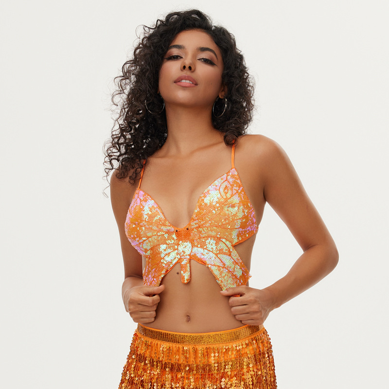 MRJWOH Belly Dance top sa šljokicama — Ženski scenski kostim, poliester, ljeto 2025
