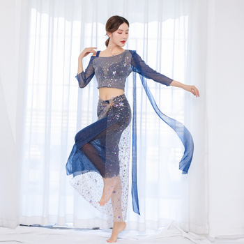 Set za belly dance – mrežasta hip suknja s izvezenim perlicama, seksi Piaoxian stil, ženski trening komad, glavni materijal 70-80% pamuk
