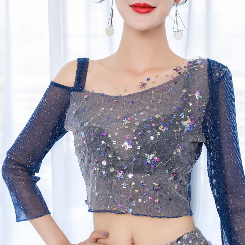 Set za belly dance – mrežasta hip suknja s izvezenim perlicama, seksi Piaoxian stil, ženski trening komad, glavni materijal 70-80% pamuk