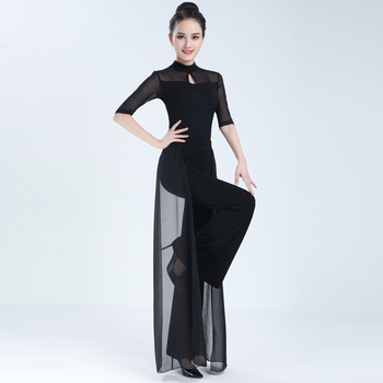 Ženski set modernog plesnog kostima s mrežastim gornjim dijelom — Modal (60%), za scenu i probe u proljeće, ljeto i jesen