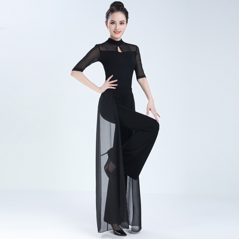 Ženski set modernog plesnog kostima s mrežastim gornjim dijelom — Modal (60%), za scenu i probe u proljeće, ljeto i jesen