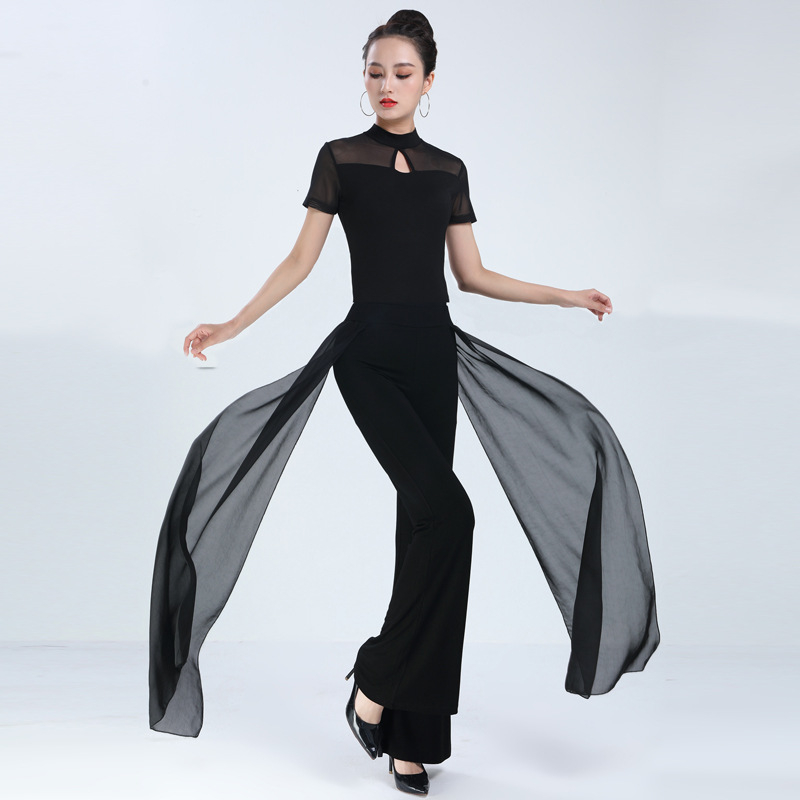 Ženski set modernog plesnog kostima s mrežastim gornjim dijelom — Modal (60%), za scenu i probe u proljeće, ljeto i jesen