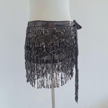 Colier talie Belly Dance pentru Halloween cu hip scarf paietat, trei straturi de ciucuri – material chiffon, poliester 90–95%