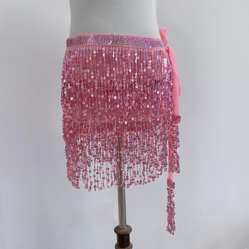 Colier talie Belly Dance pentru Halloween cu hip scarf paietat, trei straturi de ciucuri – material chiffon, poliester 90–95%