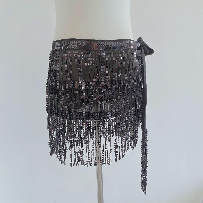 Colier talie Belly Dance pentru Halloween cu hip scarf paietat, trei straturi de ciucuri – material chiffon, poliester 90–95%