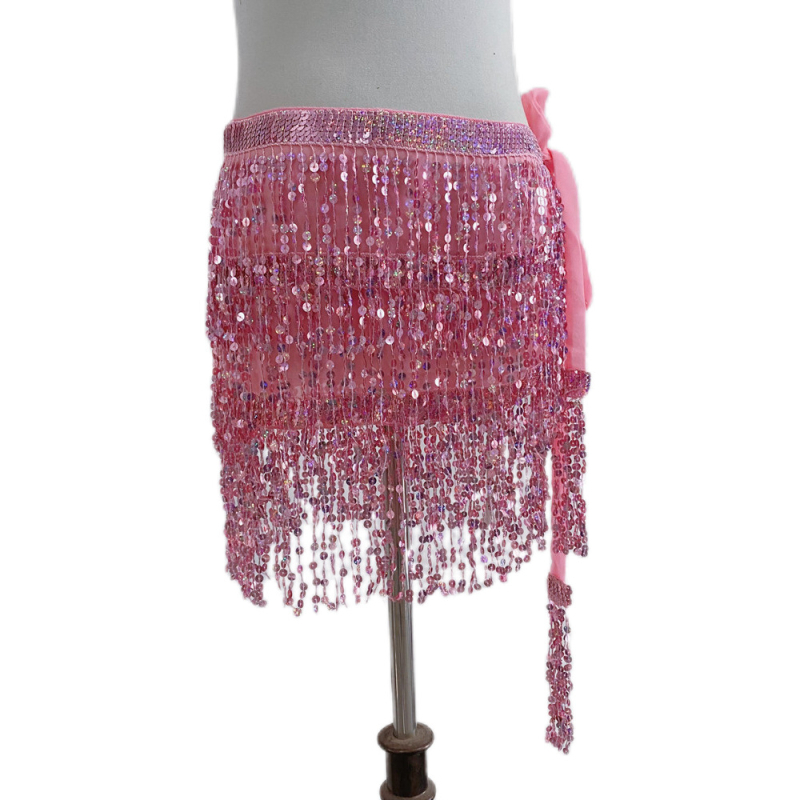 Colier talie Belly Dance pentru Halloween cu hip scarf paietat, trei straturi de ciucuri – material chiffon, poliester 90–95%