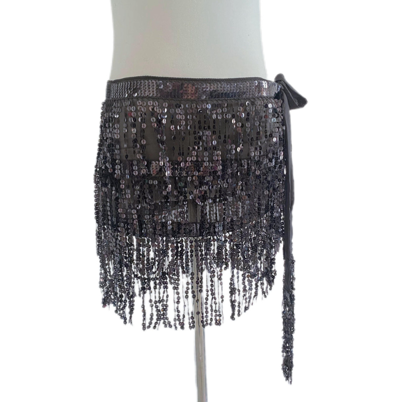 Colier talie Belly Dance pentru Halloween cu hip scarf paietat, trei straturi de ciucuri – material chiffon, poliester 90–95%