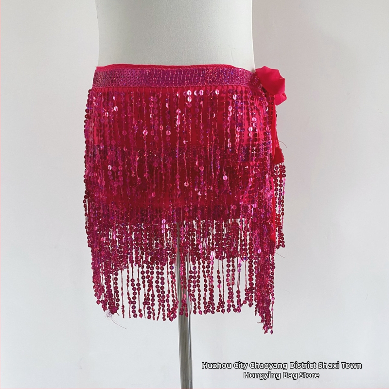 Colier talie Belly Dance pentru Halloween cu hip scarf paietat, trei straturi de ciucuri – material chiffon, poliester 90–95%