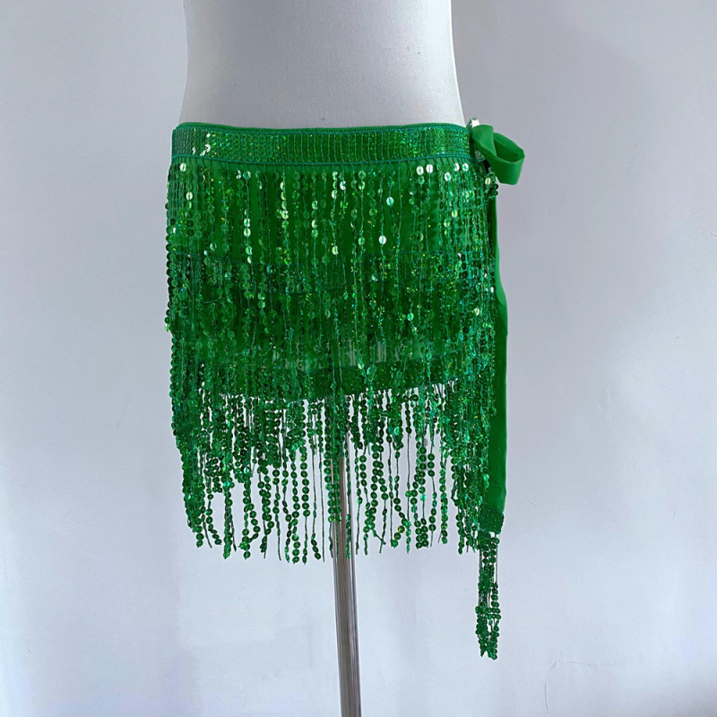 Colier talie Belly Dance pentru Halloween cu hip scarf paietat, trei straturi de ciucuri – material chiffon, poliester 90–95%