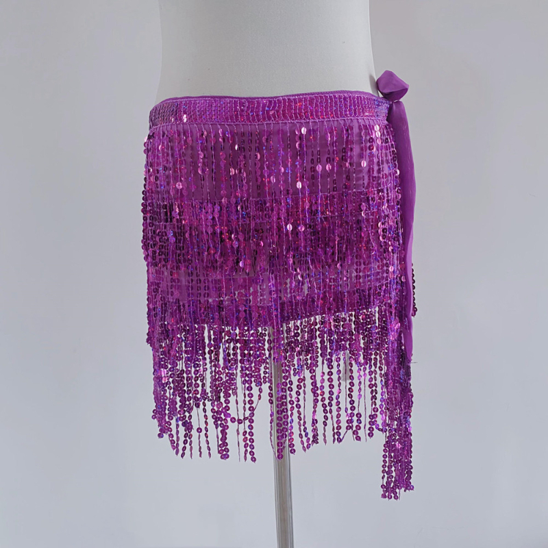 Colier talie Belly Dance pentru Halloween cu hip scarf paietat, trei straturi de ciucuri – material chiffon, poliester 90–95%