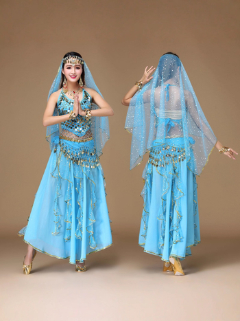 Costum indian pentru dans oriental, material chiffon, poliester 90–95%, stil prințesă, toamnă 2025