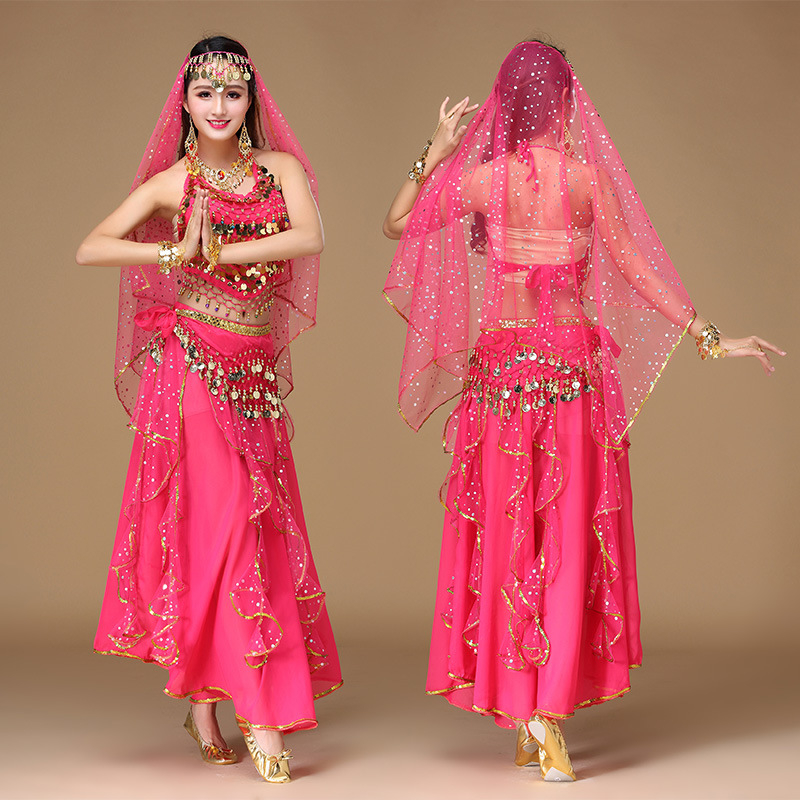 Costum indian pentru dans oriental, material chiffon, poliester 90–95%, stil prințesă, toamnă 2025