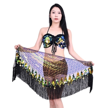 Costum de dans belly cu paiete și șal indian pentru șold – Ținută pentru reprezentație de dans oriental, Primăvara 2025, Țesătură poliester (>95%), Croială compusă, Stil Street Trendsetter