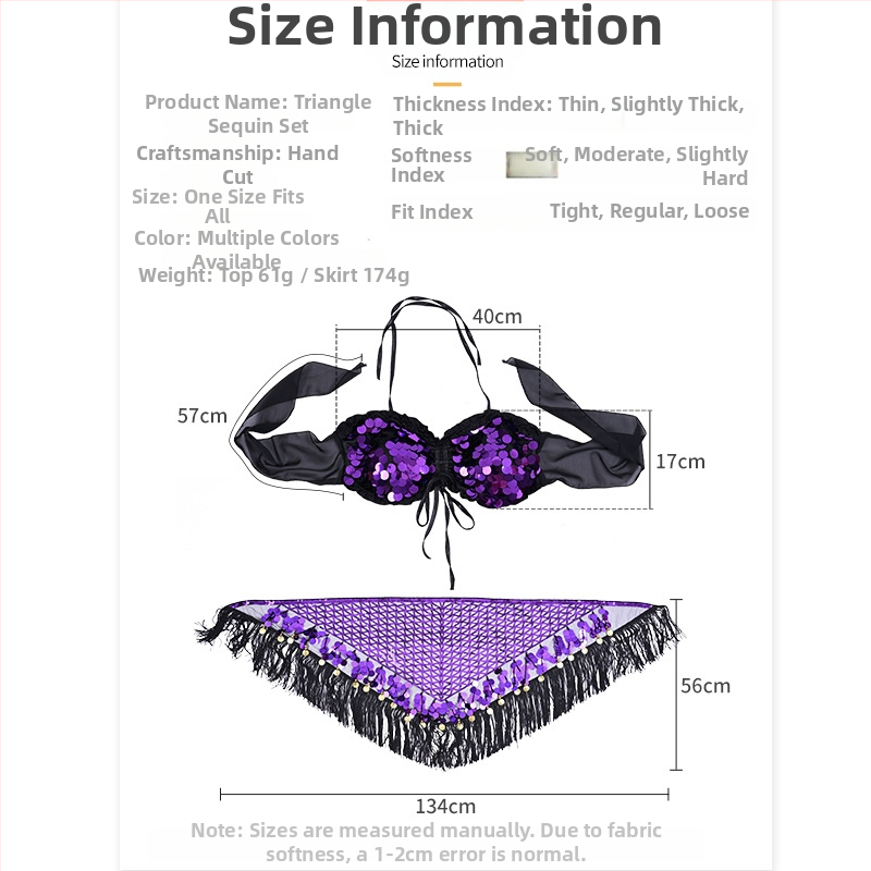 Belly dance kostīms ar spīdumiem un pārsējus indijas gūžu šallēm – orientālā deju izpilde, 2025. gada pavasaris, poliestera audums (>95%), komplekta apdare, Street Trendsetter stils