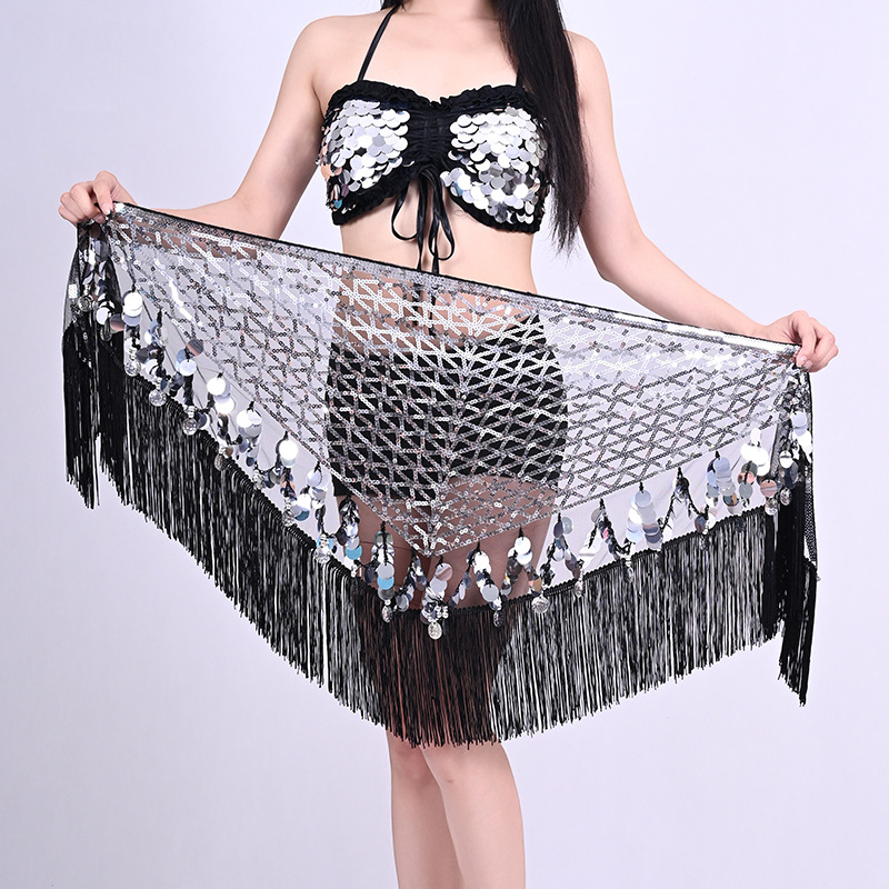 Costum de dans belly cu paiete și șal indian pentru șold – Ținută pentru reprezentație de dans oriental, Primăvara 2025, Țesătură poliester (>95%), Croială compusă, Stil Street Trendsetter