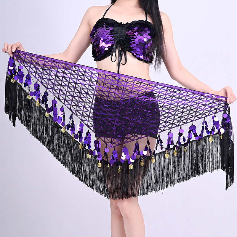 Costum de dans belly cu paiete și șal indian pentru șold – Ținută pentru reprezentație de dans oriental, Primăvara 2025, Țesătură poliester (>95%), Croială compusă, Stil Street Trendsetter