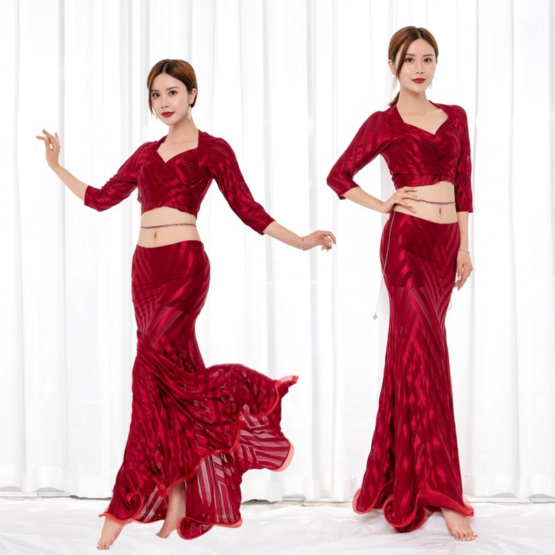 Set za vježbanje Belly Dance od Lycre s prozirnom prugastom čipkom, 90% Spandex