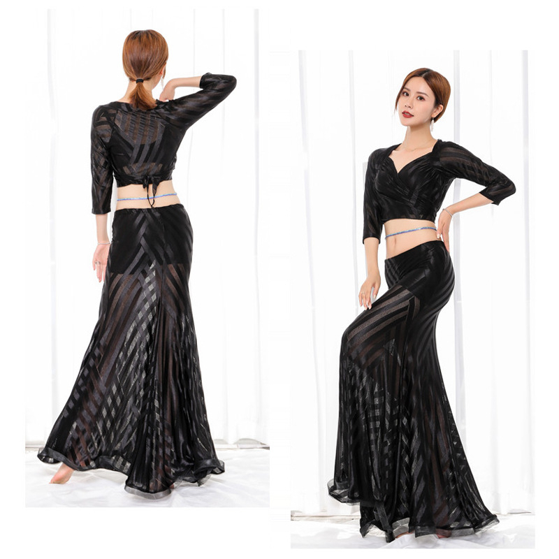 Set za vježbanje Belly Dance od Lycre s prozirnom prugastom čipkom, 90% Spandex