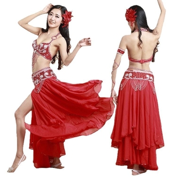 Set za belly dance za žene, s šljokicama na grudnjaku i suknjom, od lana s nylonom i poliestrom, za scenske nastupe