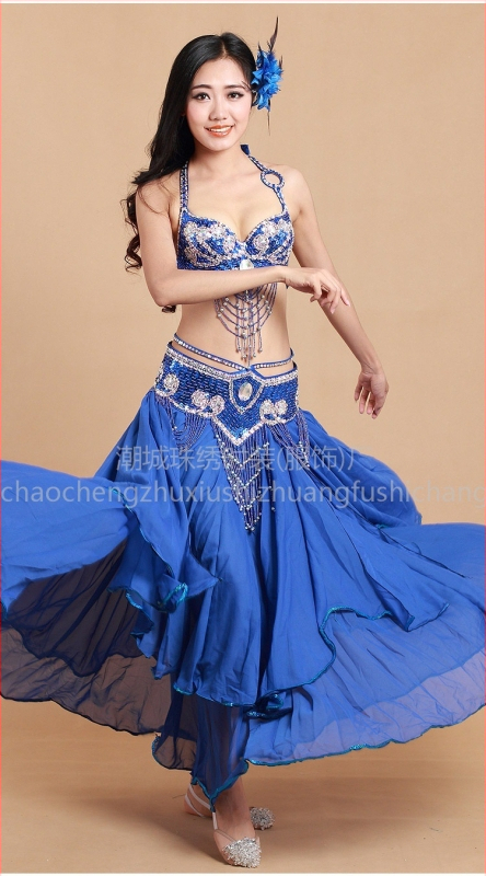 Set za belly dance za žene, s šljokicama na grudnjaku i suknjom, od lana s nylonom i poliestrom, za scenske nastupe