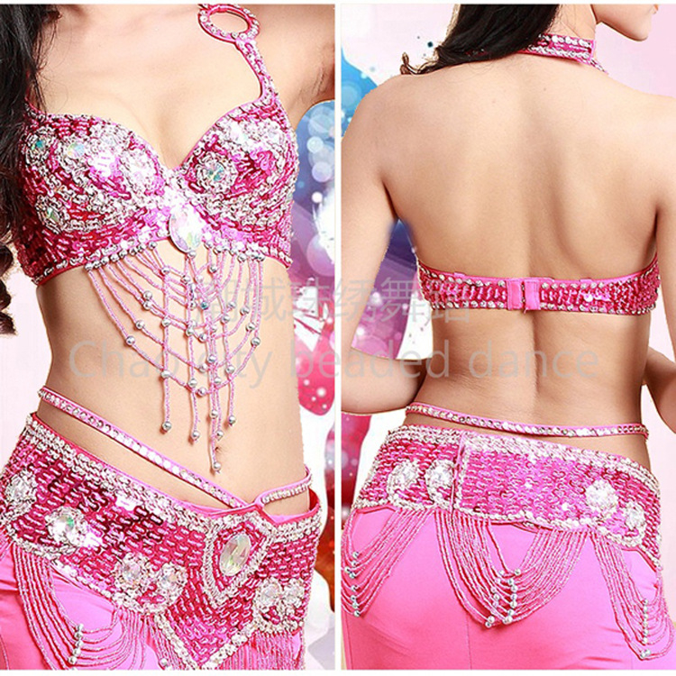 Set za belly dance za žene, s šljokicama na grudnjaku i suknjom, od lana s nylonom i poliestrom, za scenske nastupe