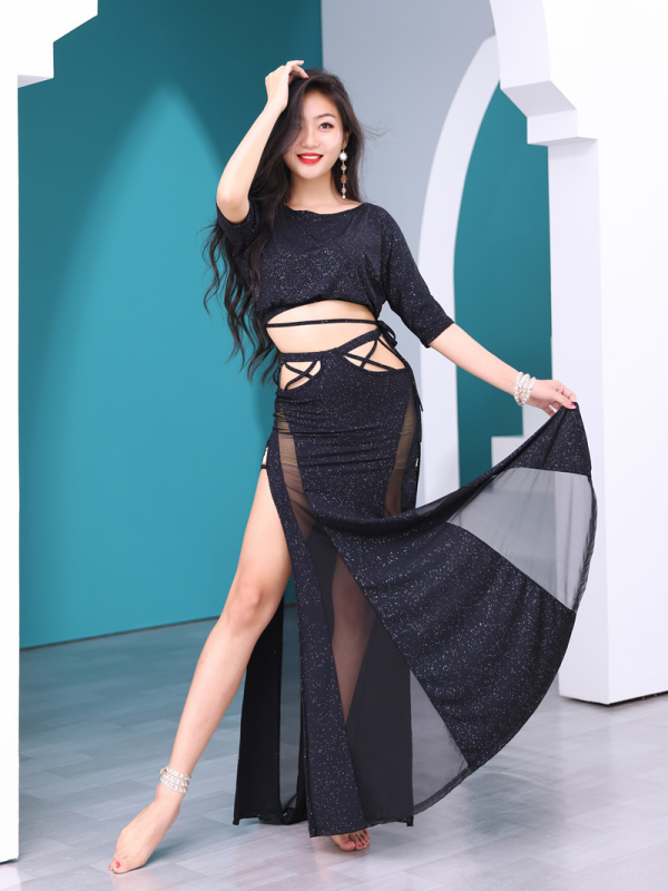 Ženski Belly Dance kostim s visokim strukom za pokrivanje trbuha, poliester tkanina s pamučnim podstavom, za početnike, pogodan za sve sezone