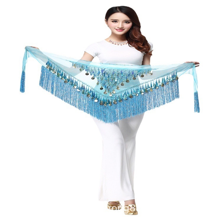 Kostim Belly Dance s resama na pojasu i hip šalom, akrilno-spandeks smjesa, proljeće 2024
