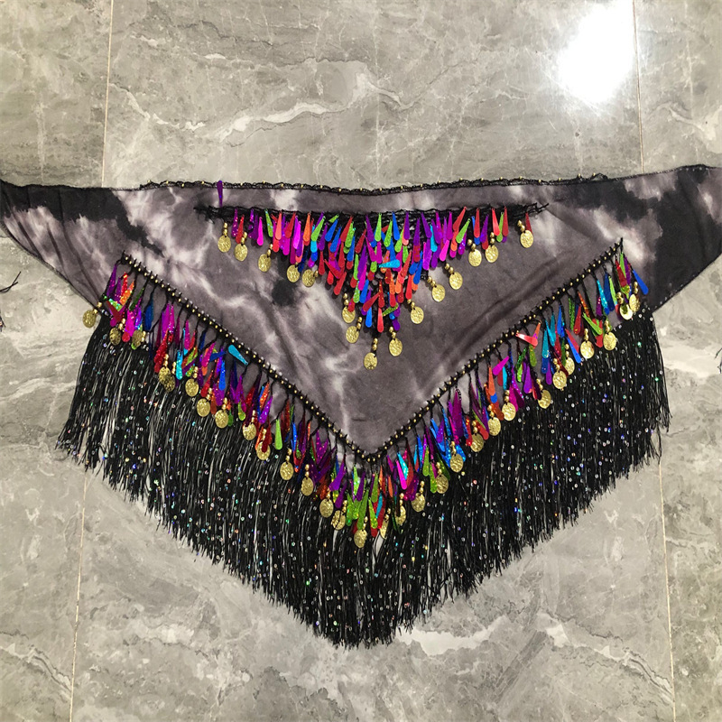 Kostim Belly Dance s resama na pojasu i hip šalom, akrilno-spandeks smjesa, proljeće 2024