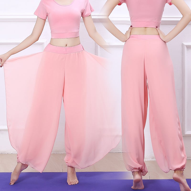 Bijele šifonske plesne hlače za žene, široke i tekuće za izvedbe, belly dance hlače, 2025