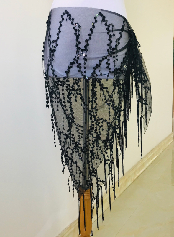 Pojas za belly dance s iskričavim resicama i trokuti šalom, hip pojas za izvedbu, duljina 120 cm