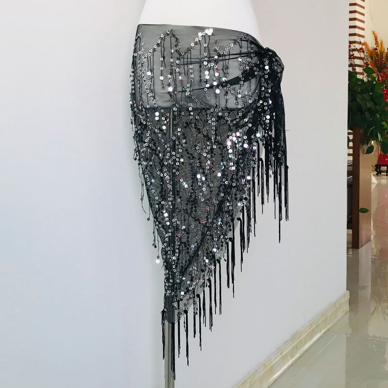 Pojas za belly dance s iskričavim resicama i trokuti šalom, hip pojas za izvedbu, duljina 120 cm