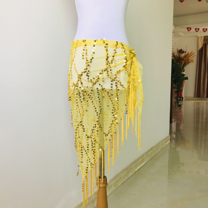 Pojas za belly dance s iskričavim resicama i trokuti šalom, hip pojas za izvedbu, duljina 120 cm