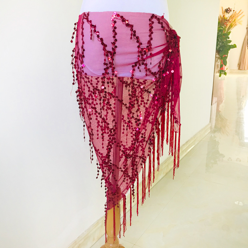 Pojas za belly dance s iskričavim resicama i trokuti šalom, hip pojas za izvedbu, duljina 120 cm