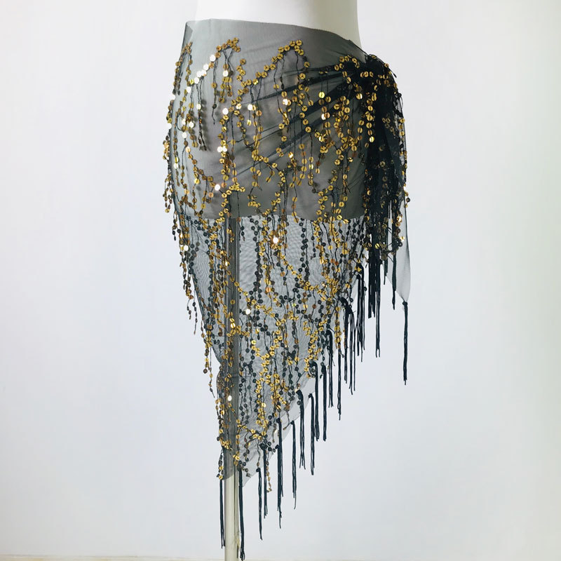 Pojas za belly dance s iskričavim resicama i trokuti šalom, hip pojas za izvedbu, duljina 120 cm