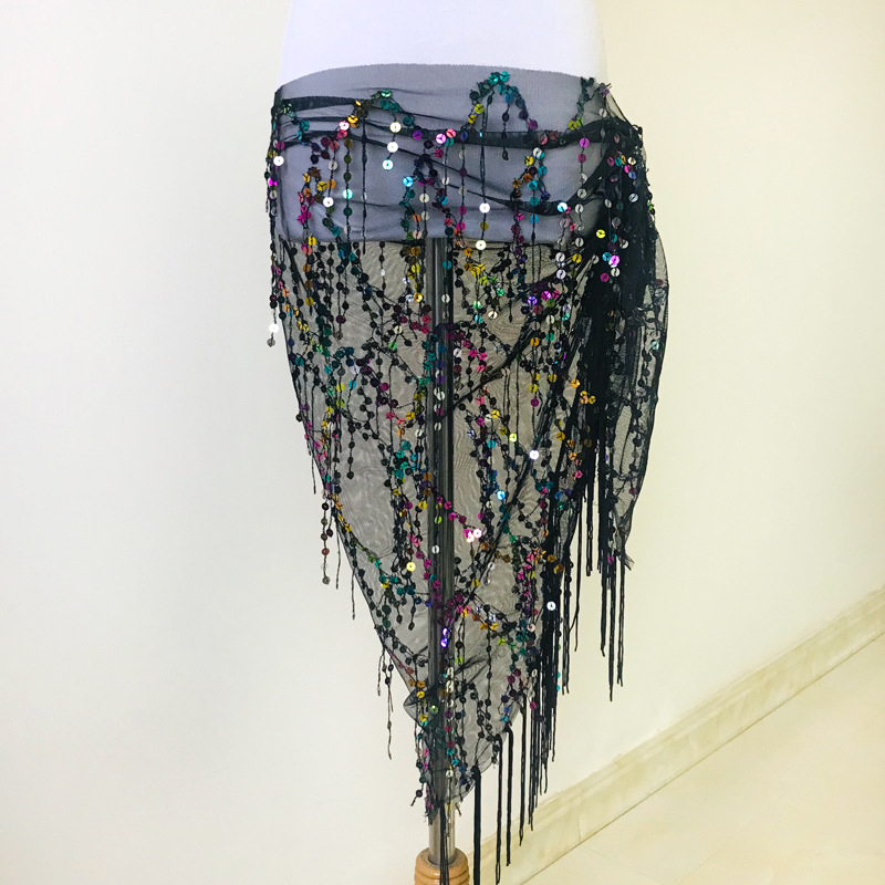 Pojas za belly dance s iskričavim resicama i trokuti šalom, hip pojas za izvedbu, duljina 120 cm