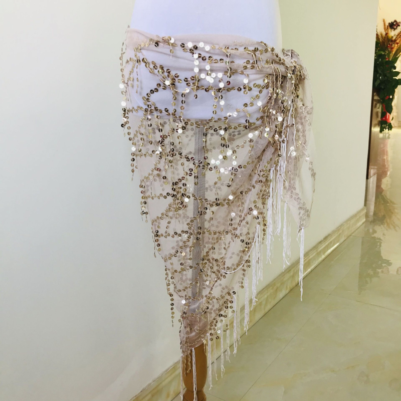 Pojas za belly dance s iskričavim resicama i trokuti šalom, hip pojas za izvedbu, duljina 120 cm
