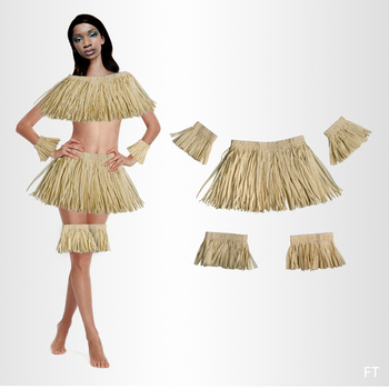 Pet-dijelni hawajski raffia suknja set za unisex scenske nastupe, ples trbuha, ljeto 2022, udio tkanine 95%+