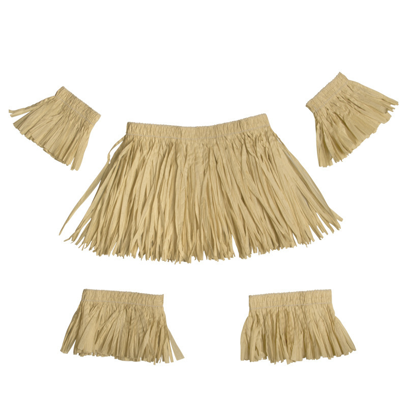 Pet-dijelni hawajski raffia suknja set za unisex scenske nastupe, ples trbuha, ljeto 2022, udio tkanine 95%+