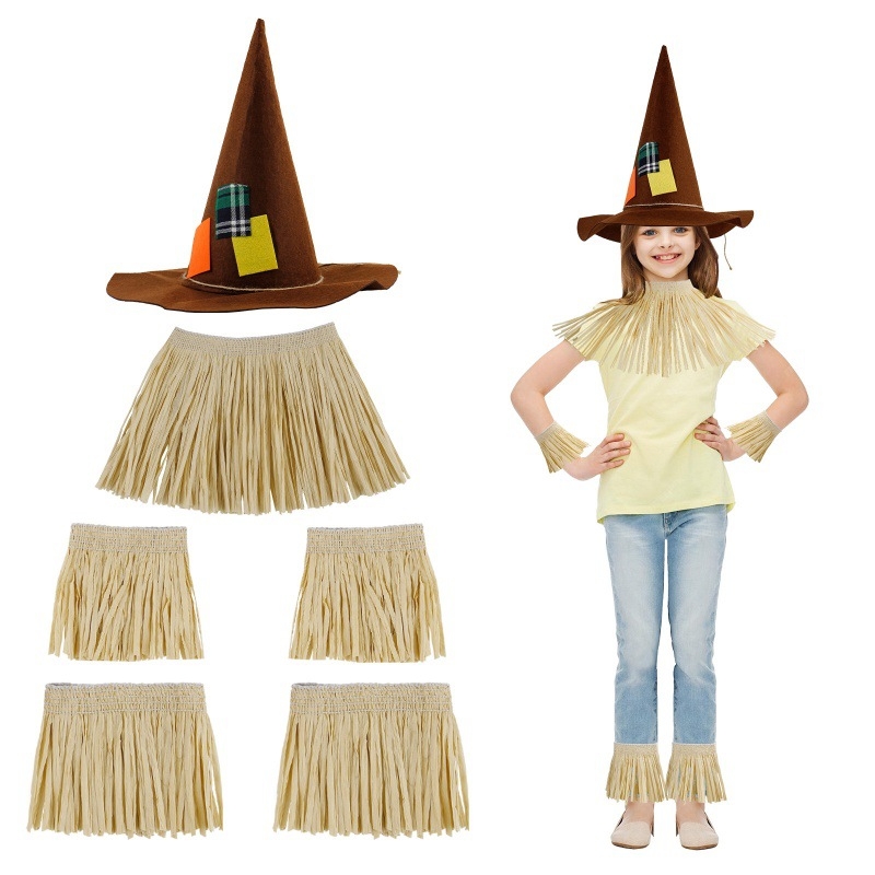 Pet-dijelni hawajski raffia suknja set za unisex scenske nastupe, ples trbuha, ljeto 2022, udio tkanine 95%+