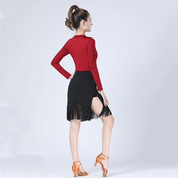 Latino plesna haljina s resicama i podijeljenom suknjom, za odrasle žene, Milk Silk tkanina, 80% Spandeks, pogodno za belly dance, Latin Dance, ballroom i folklorne plesove