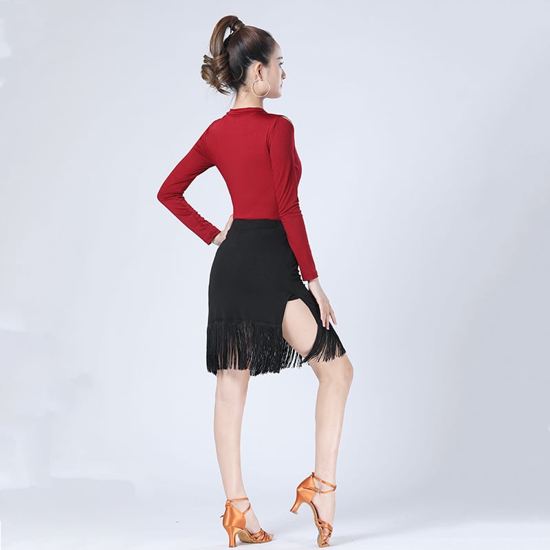 Latino plesna haljina s resicama i podijeljenom suknjom, za odrasle žene, Milk Silk tkanina, 80% Spandeks, pogodno za belly dance, Latin Dance, ballroom i folklorne plesove