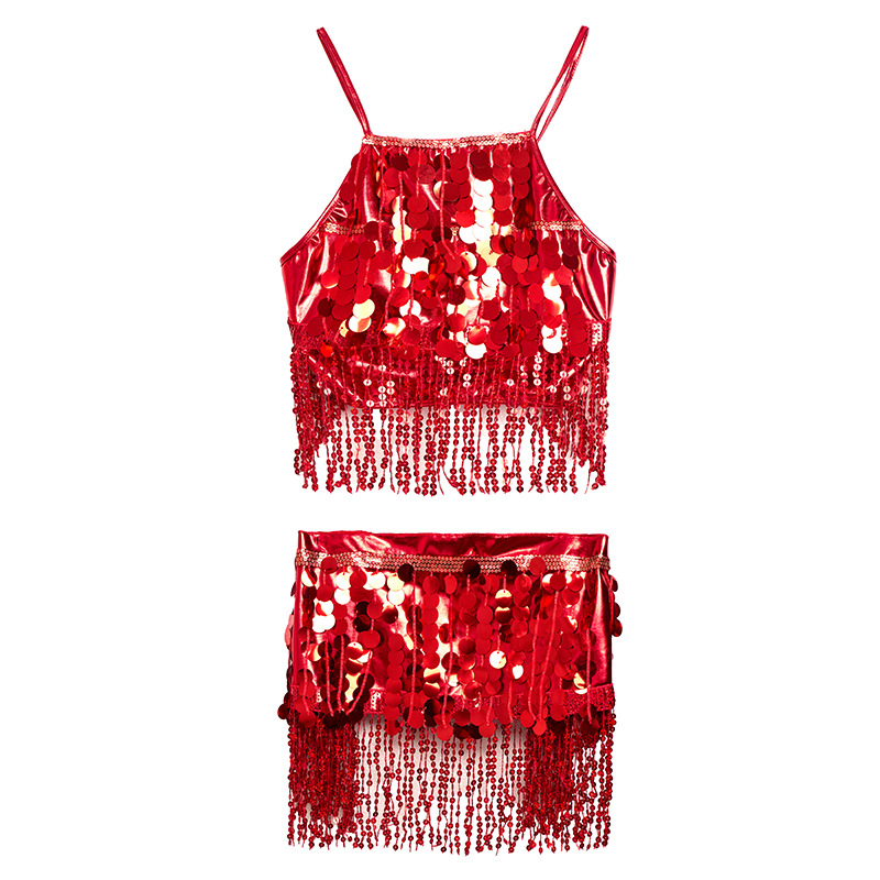Set Belly Dance cu șal șolduri cu ciucuri și fustă cu paiete, broderie din poliester, stil sexy urban - Primăvara 2025