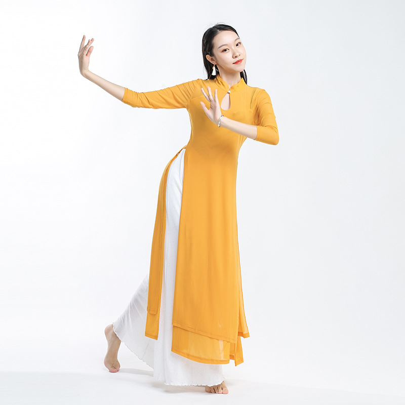 Ženski kostim za moderan ples — jednobojna mrežasta tkanina, podstava 95% spandex, pogodan za belly dance, Hanfu i klasični ples