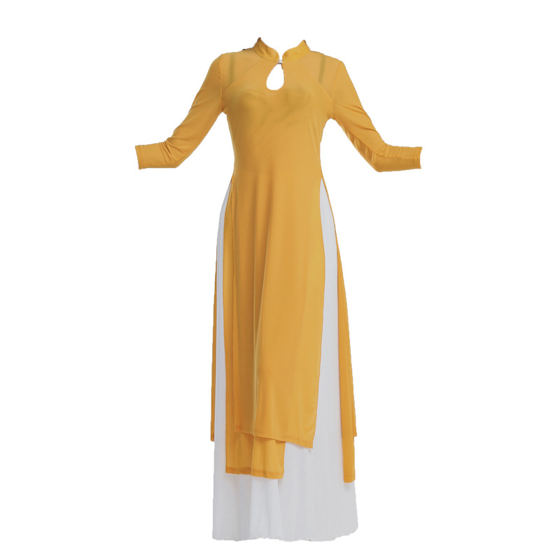 Ženski kostim za moderan ples — jednobojna mrežasta tkanina, podstava 95% spandex, pogodan za belly dance, Hanfu i klasični ples