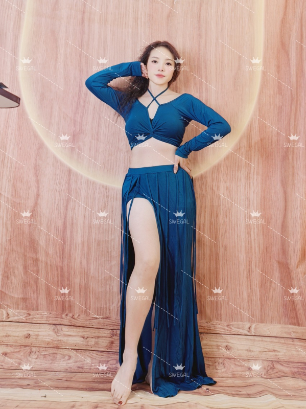 Set de practică Belly dance cu fustă lungă şi panglici — Toamna 2025, poliester, compoziție principală 30-50%, stil elegant, cusut