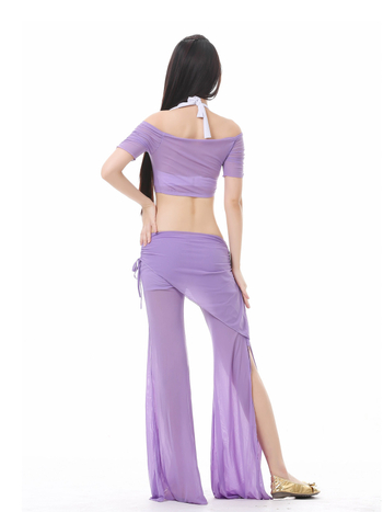 Set za belly dance od tkanine Water Yarn, top i suknja s pojasom – ljetni trening outfit