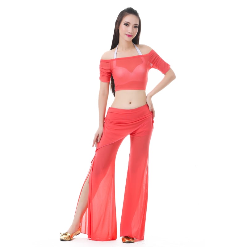 Set za belly dance od tkanine Water Yarn, top i suknja s pojasom – ljetni trening outfit
