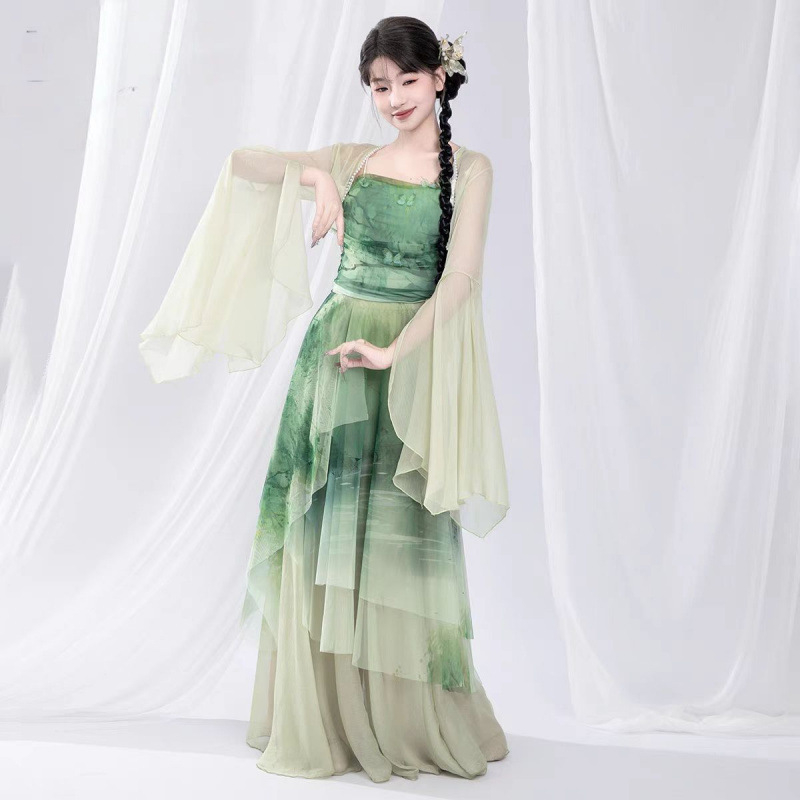 Costum de dans pentru belly dance masculin – chiffon/poliester, print etnic gradient, 95% poliester, vară 2022